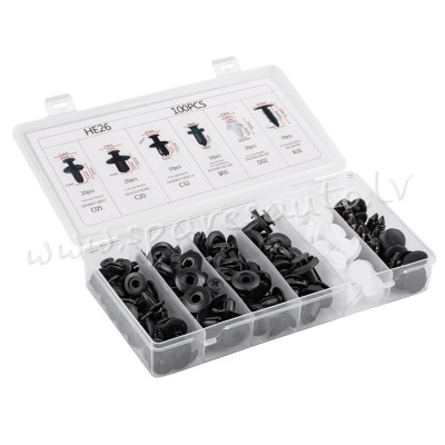 2830 - Mazs automašīnu skavu un kniedžu komplekts. Car Body Clips set 100pcs - Plastmasas Turētāji K Rīga - foto 1