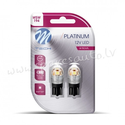 LB835W-02B - Blister M-TECH Platinum LB835W-02B -T10 W5W. 12-24V 5x2835SMD 1W Lumileds LEDS. White - Rīga - foto 1