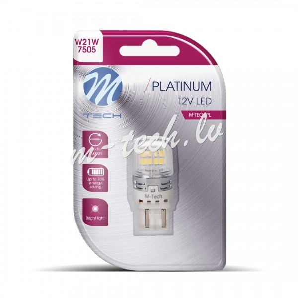 LB874W-01B - Blister 1x Diode LED M-TECH Platinum W21W 7440 16x2835SMD 12-30V CANBUS. White Rīga - foto 1