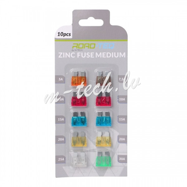 PFS007 - ZINC FUSE MEDIUM BLISTER CARD PACKING  10 PCS (5A. 7.5A. 10A x2. 15A x2. 20A x2. 25A. 30A) Рига - изображение 1