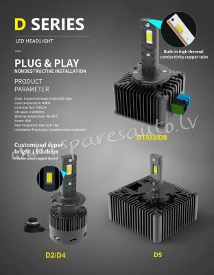 ALLD8 - D8S LED 6000K 35W 9000LM - Spuldzite Led D Series - UNSORTED LED SET Rīga - foto 1