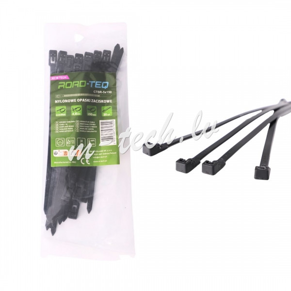 CTBR-5X150 - ROAD-TEQ Reusable Nylon Cable Ties. size: 4.8x150mm 20 pcs. black Rīga - foto 1