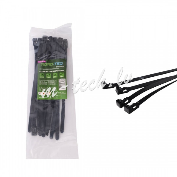 CTBR-8X200 - ROAD-TEQ Reusable Nylon Cable Ties. size: 7.2x200mm 20 pcs. black Rīga - foto 1