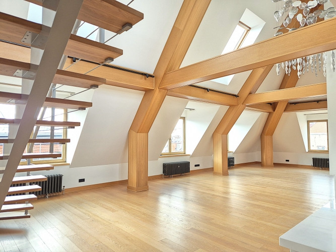 Ekskluzīvs divu līmeņu dzīvoklis ar plašu, privātu jumta terasi, pirts telpu un kamīnu. Rīga - foto 1