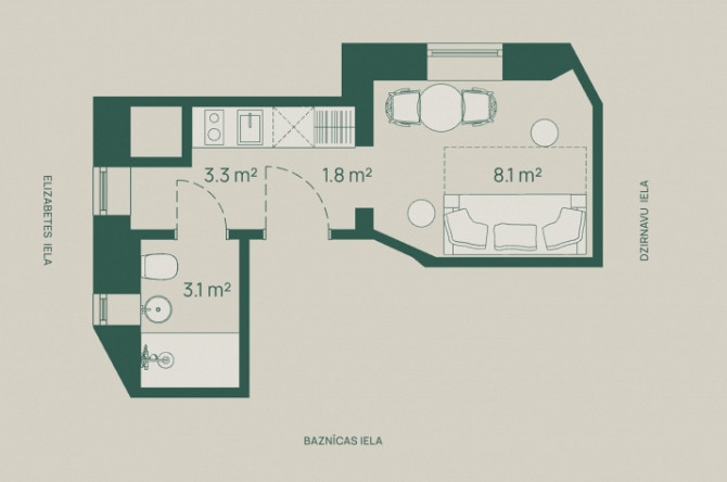 Elegants studio dzīvoklis 