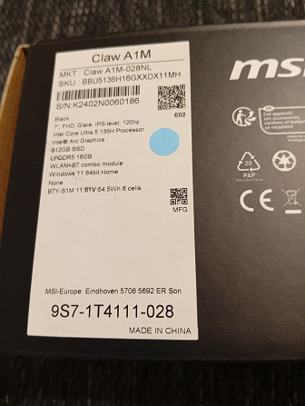Labdien! Pārdodu lietotu konsole MSI Claw A1M. Intel core Ultra 5, 512 GB SsD.Ir garantija no Tet... Jelgava - foto 2