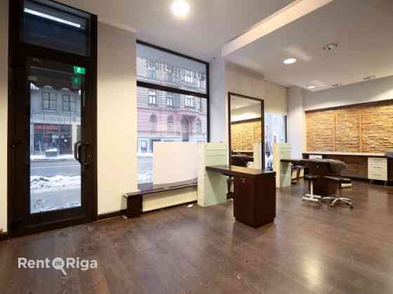 Salon or retail premises with large display windows.  Previously, the premises housed a hairdressing Rīga