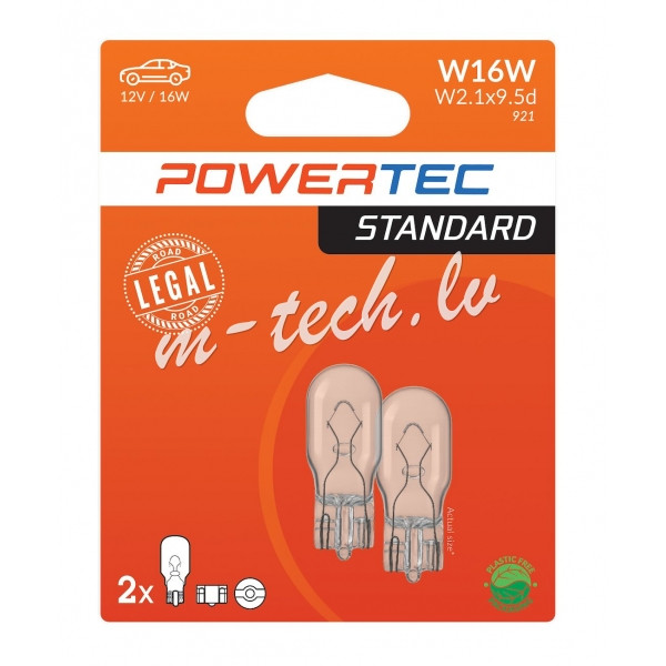 PTZ60-02B - Powertec STANDARD W16W T15 12V 16W W2.1x9.5d Rīga - foto 1