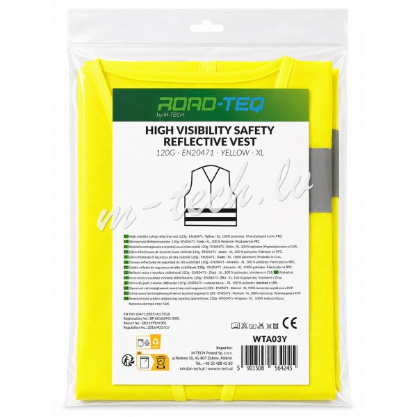 WTA03Y - High visibility safety vest  ROAD-TEQ 120g - EN20471 - Yellow - XL Rīga - foto 1