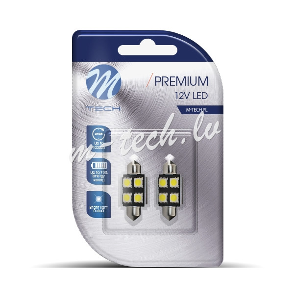 LB328W - Blister M-TECH Premium LB328W - C5W 36mm. 12V 4xSMD5050 LED. CANBUS. White Rīga - foto 1