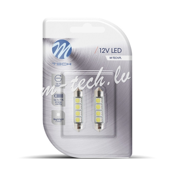 LB311W - Blister M-TECH Premium LB311W - C5W 41mm. 12V 4xSMD5050 LED. CANBUS. White Rīga - foto 1