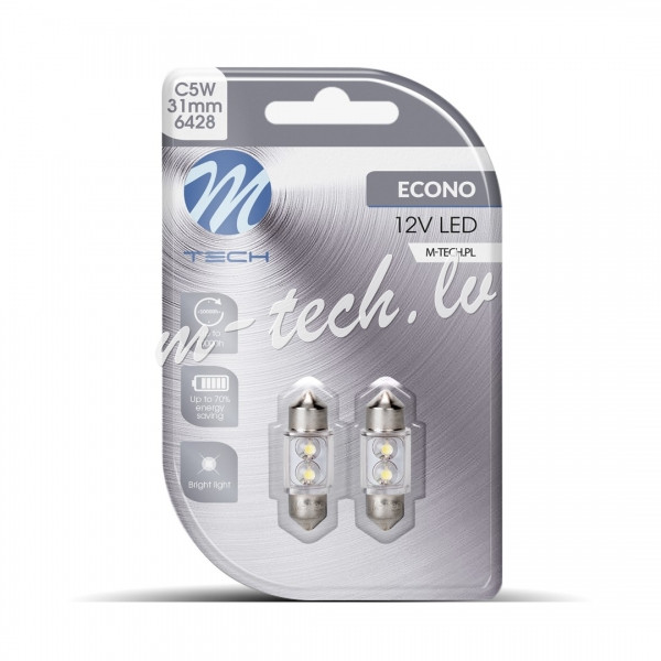 LB025W - Blister 2x M-TECH Econo LB025W - C5W 31mm 4xSMD2835 LED White Rīga - foto 1