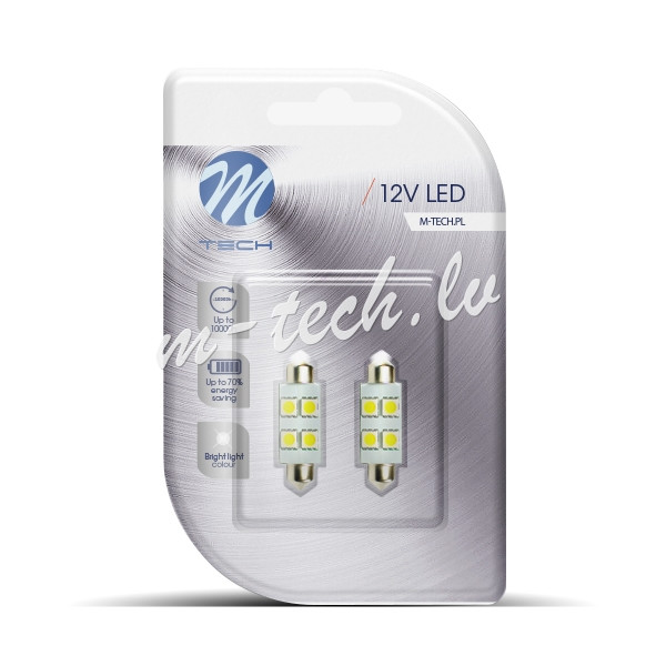 LB072W - Blister 2x M-TECH Econo LB072W- C5W 36mm 4xSMD5050. White Rīga - foto 1
