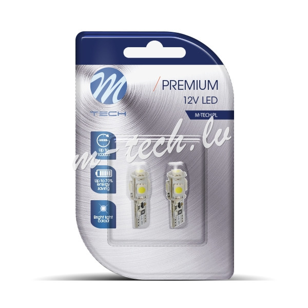 LB321W - Blister M-TECH LB321W - W5W. 12V 5xSMD5050 LED. CANBUS. White Rīga - foto 1
