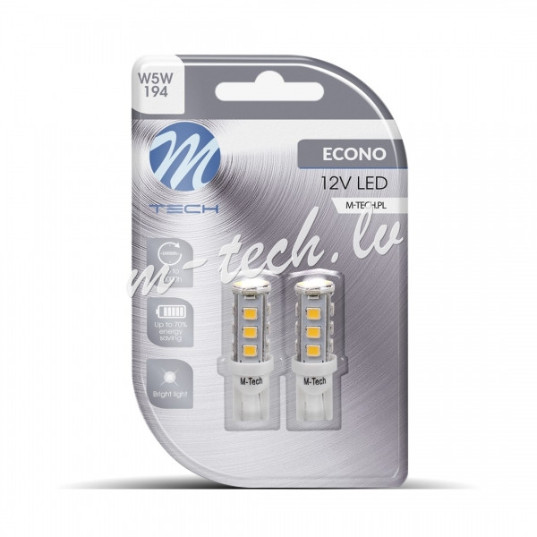 LB077W - Blister 2x M-TECH Econo LB077W - W5W. 16xSMD2835. 12V. White Rīga - foto 1