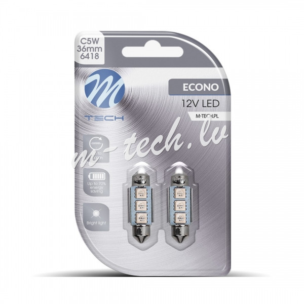 LB310B - Blister 2x M-TECH Econo LB310B - C5W 36mm. 3xSMD5050 LED. 12V CANBUS. Bllue Rīga - foto 1