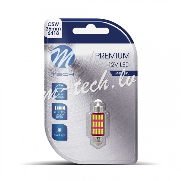 LB603W-01B - Blister M-TECH Premium LB601W-01B - C5W 36mm. 12-24V 12x4014SMD LED. CANBUS. White Rīga - foto 1