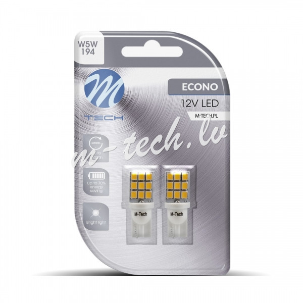 LB021W - Blister 2x M-TECH Econo LB021W - W5W. boczna 9xSMD2835. 12V. White Rīga - foto 1