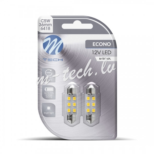 LB028W - Blister 2x M-TECH Econo LB028W - C5W 36mm. 6xSMD2835. 12V. White Rīga - foto 1