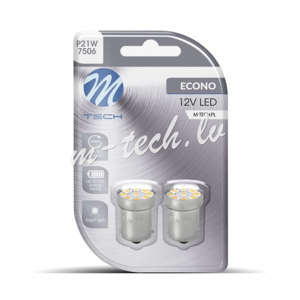 LB088W - Blister 2x M-TECH Econo LB088W - BA15s G18. 9xSMD2835. White Rīga - foto 1