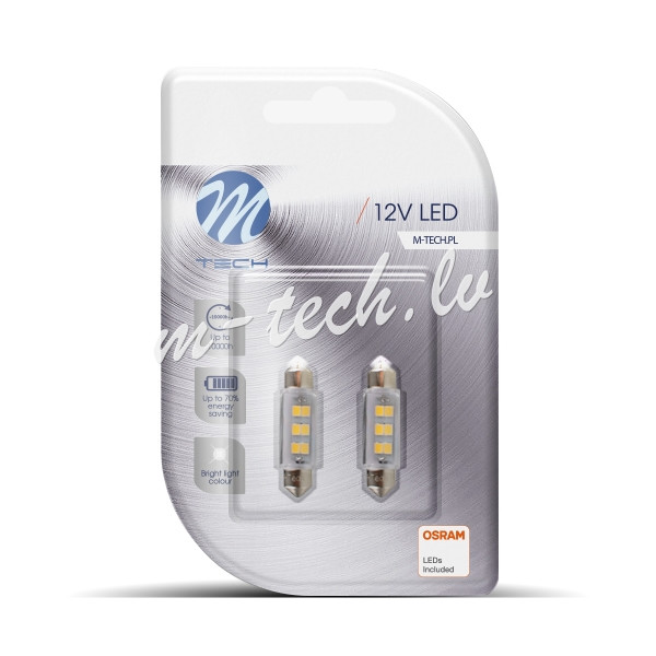 LB091W - Blister 2x M-TECH Econo LB091W - C5W 41mm.  6xSMD2835. White Rīga - foto 1