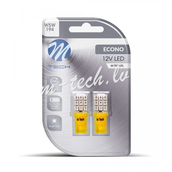 LB021Y - Blister 2x M-TECH Econo LB021Y - W5W. boczna 9xSMD3528. 12V. Yellow Rīga - foto 1