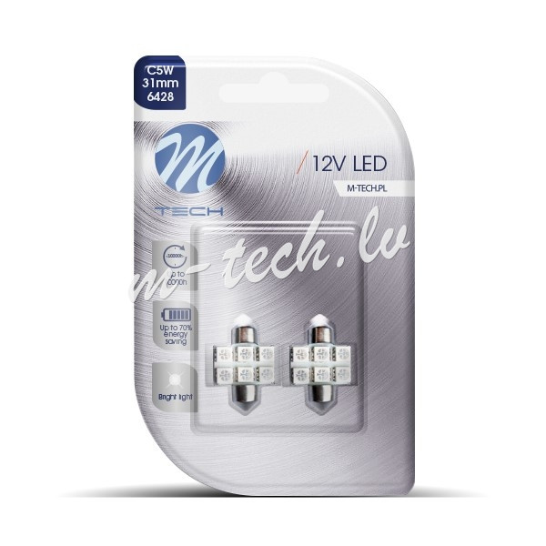 LB027B - Blister 2x M-TECH Econo LB027B - C5W 31mm. 6xSMD5050. 12V. Blue Rīga - foto 1