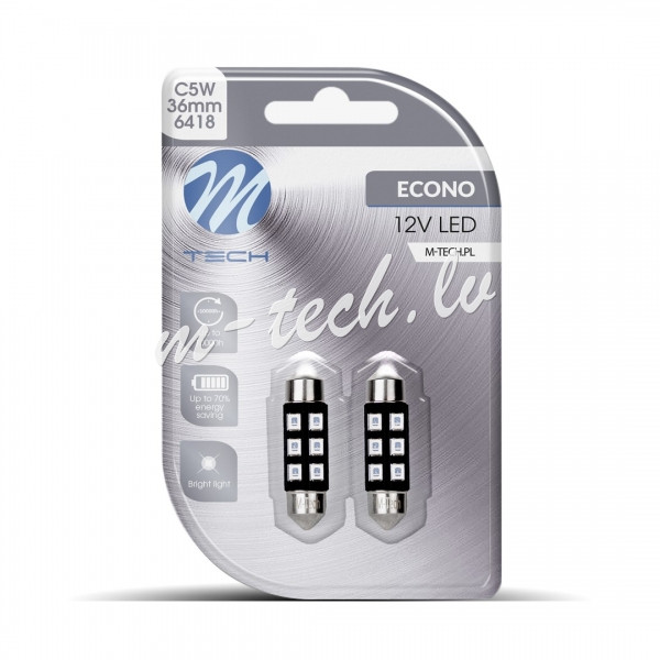 LB028B - Blister 2x M-TECH Econo LB028B - C5W 36mm. 6xSMD3528. 12V. Blue Rīga - foto 1