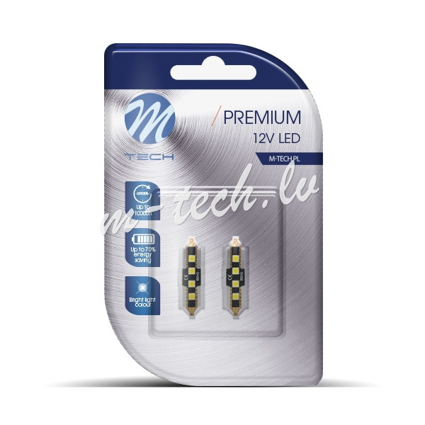 LB350W - Blister M-TECH Premium LB350W - C5W 36mm. 12V SMD3632 2W LED. CANBUS. White Rīga - foto 1