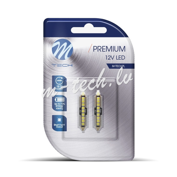 LB351W - Blister M-TECH Premium LB351W - C5W 42mm. 12V SMD3632 LED. CANBUS. White Rīga - foto 1