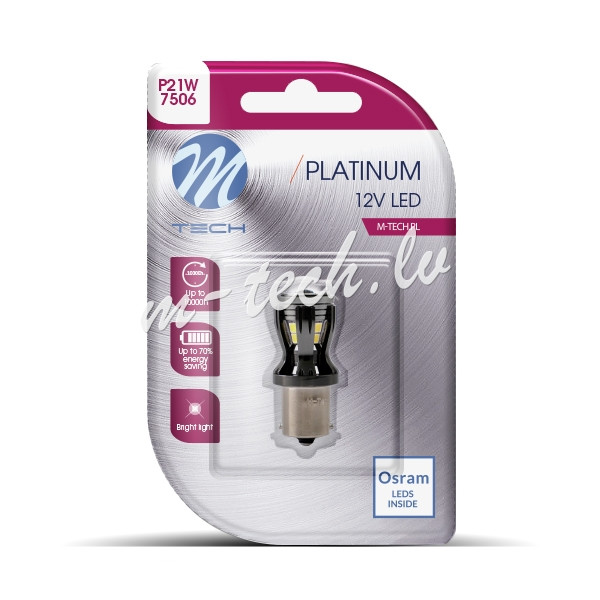 LB820W-01B - Blister M-TECH Platinum LB820W-01B - P21W. 12-24V 14x2835SMD. CANBUS. White Rīga - foto 1