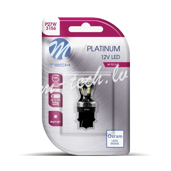 LB824W-01B - Blister M-TECH Platinum LB824W-01B - P27W 3156. 12-24V 14x2835SMD. CANBUS. White Rīga - foto 1