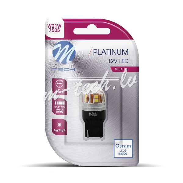 LB828W-01B - Blister M-TECH Platinum LB828W-01B - T20 W21W. 12-24V 15x2835SMD. CANBUS. White Rīga - foto 1