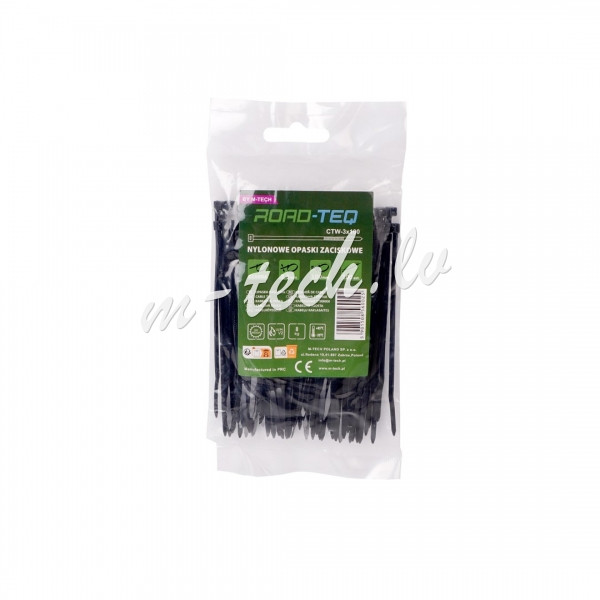 CTB-3X100 - Nylonowe opaski zaciskowe ROAD-TEQ wymiar:2.5x100mm. 100szt.. czarne Rīga - foto 1