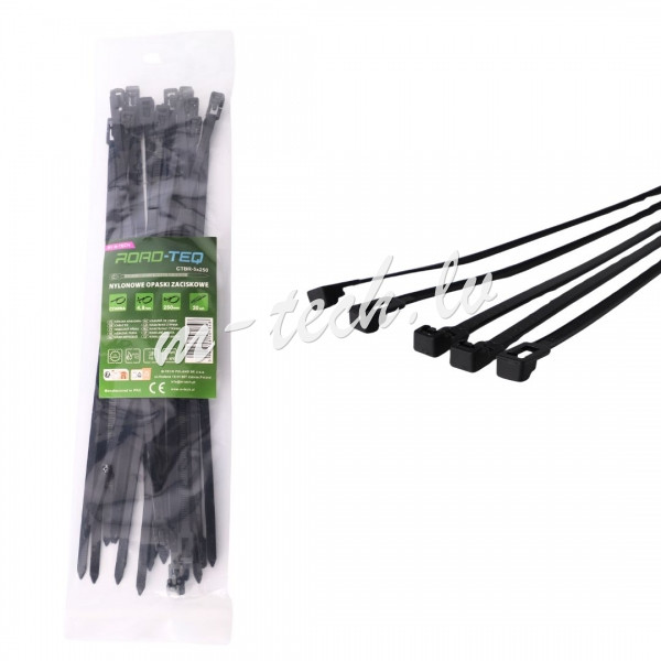 CTBR-8X250 - Nylonowe opaski zaciskowe wielokrotnego użytku ROAD-TEQ w:7.2x250mm 20szt. czarne Rīga - foto 1