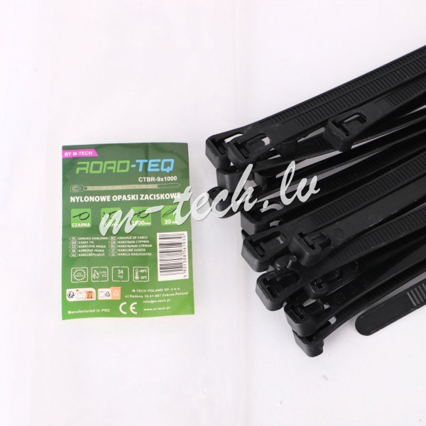CTBR-9X1000 - Nylonowe opaski zaciskowe wielokrotnego użytku ROAD-TEQ w:9x1000mm 20szt. czarne Rīga - foto 1