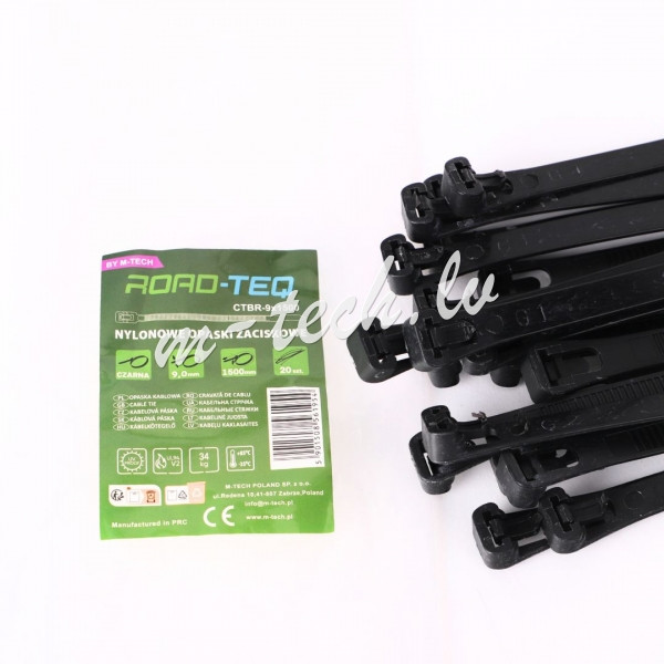 CTBR-9X1500 - Nylonowe opaski zaciskowe wielokrotnego użytku ROAD-TEQ w:9x1500mm 20szt. czarne Rīga - foto 1