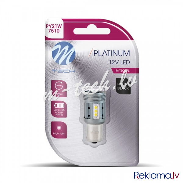 LB852Y-01B - Blister M-TECH Platinum LB852Y-01B - 1156 PY21W. 12-24V 1x Dioda LED 12x3030SMD. CANBUS Rīga - foto 1