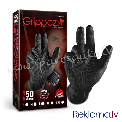 GLV-GRP-B-M - Grippaz Nitrile Fishscale 240mm 6mil 50pcs/box Black Size 8 M - Aksesuāri - UNSORTED A Rīga - foto 1