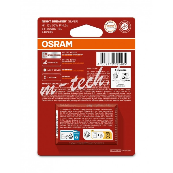 O64150NBS-1BL - OSRAM NIGHT BREAKER SILVER 64150NBS-1BL H1 P14.5s 12V 55W Rīga - foto 2